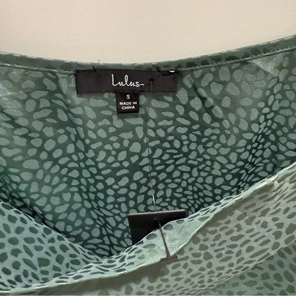 Lulu’s Sage Green Satin Jacquard Cowl Neck Midi Dress. - Picture 5 of 7